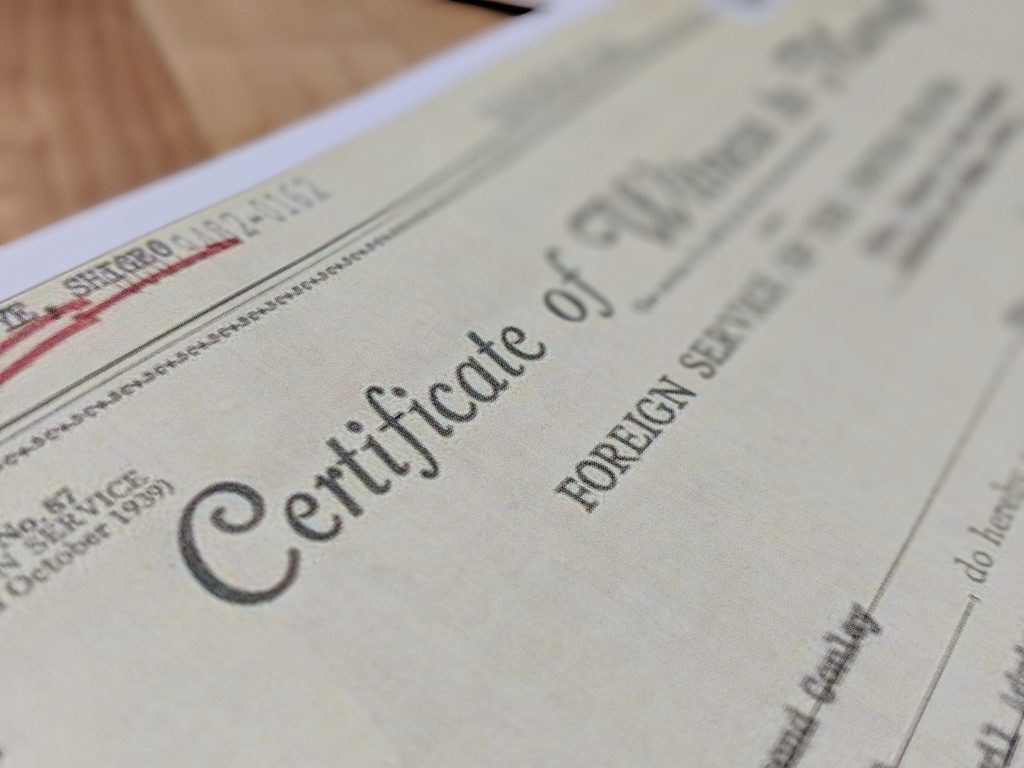 Visa documents - Certificate of Witness to Marriage